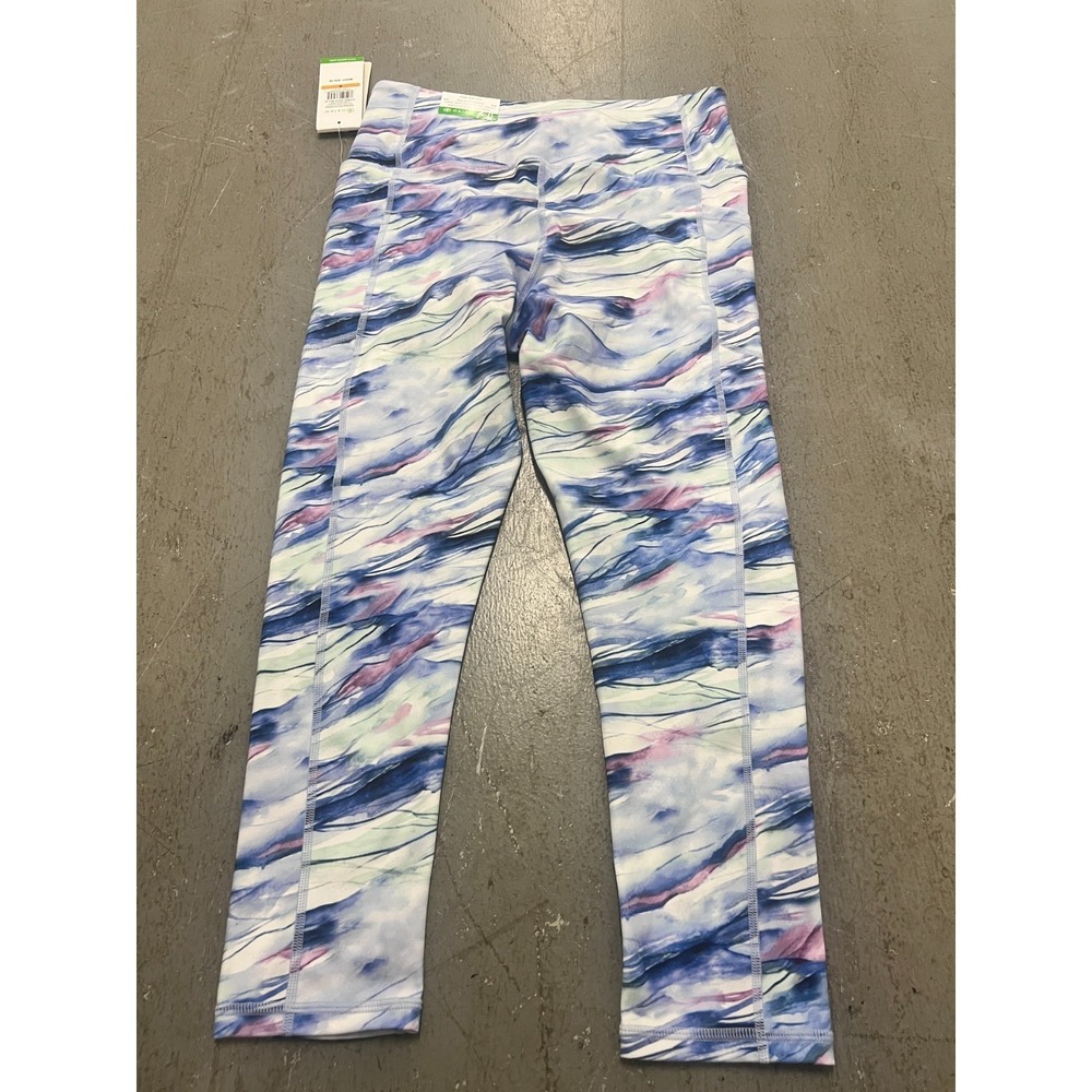 Gaiam Capri Leggings Womens M‎ Starlight Blue Willa Print Om-Dri High-Rise NWT